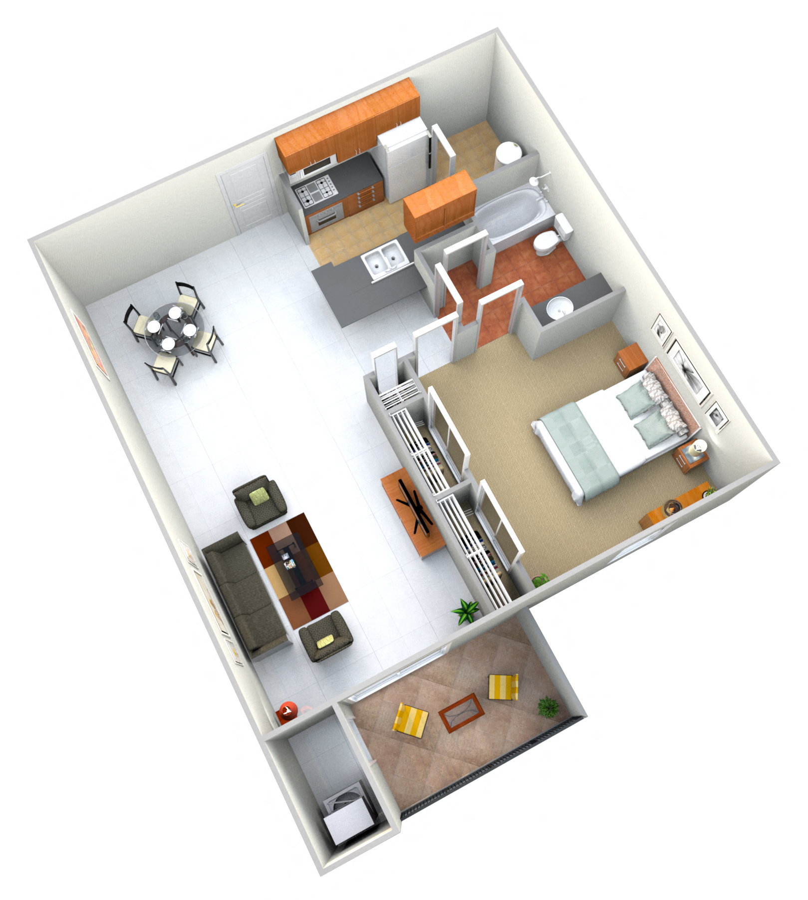 Floor plan for 1 bed, 1 bath, 820 sqft